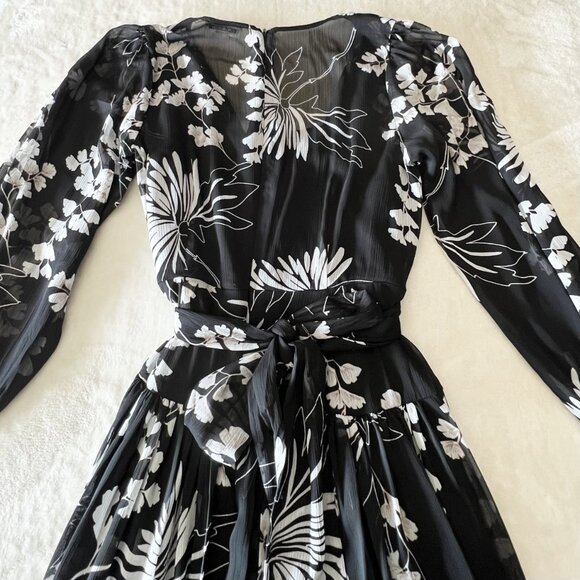 CALVIN KLEIN black white floral chiffon maxi lined flowy dress size 4 - Picture 8 of 8